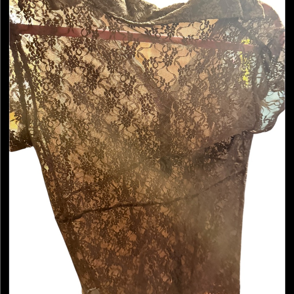 Apt.9 Brown Lace Button-Front Dress Sheer Top Y2K Cottagecore Poetcore - Picture 3 of 11